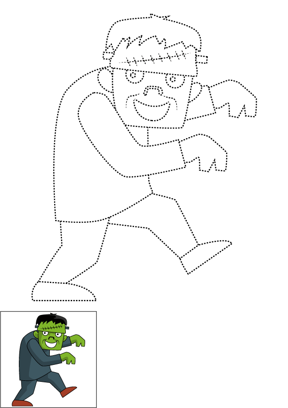 How to Draw Frankenstein Step by Step Printable Dotted