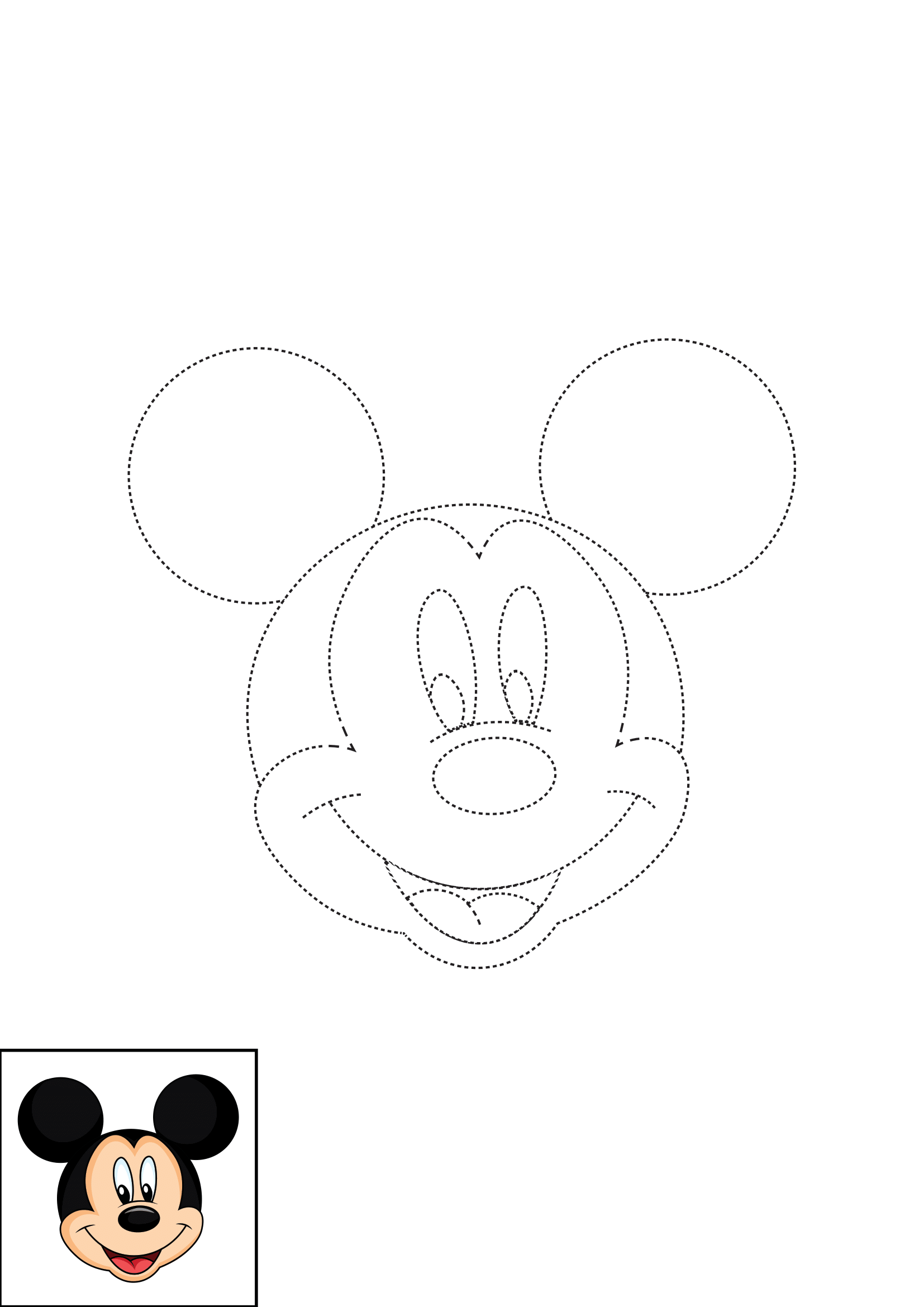 How to Draw Mickey Mouse Face Step by Step Printable Dotted