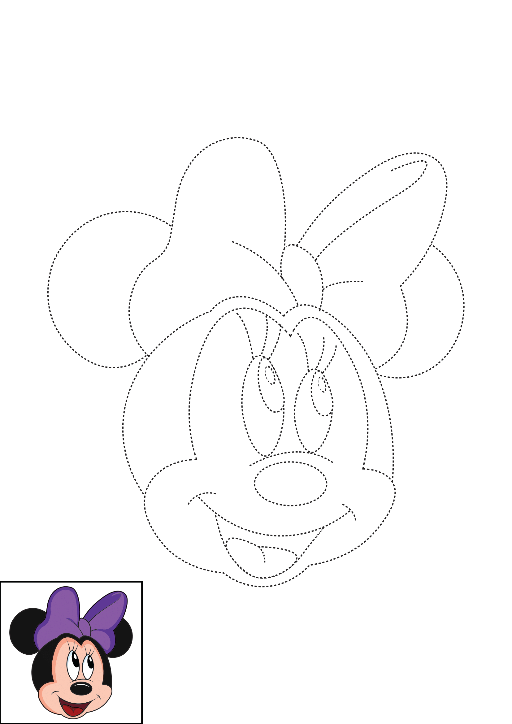 How to Draw Minnie Mouse Face Step by Step Printable Dotted