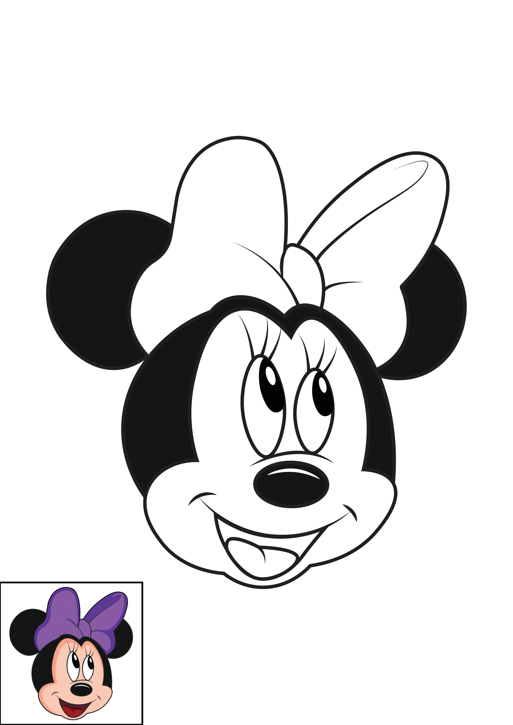 How to Draw Minnie Mouse Face Step by Step Printable Color