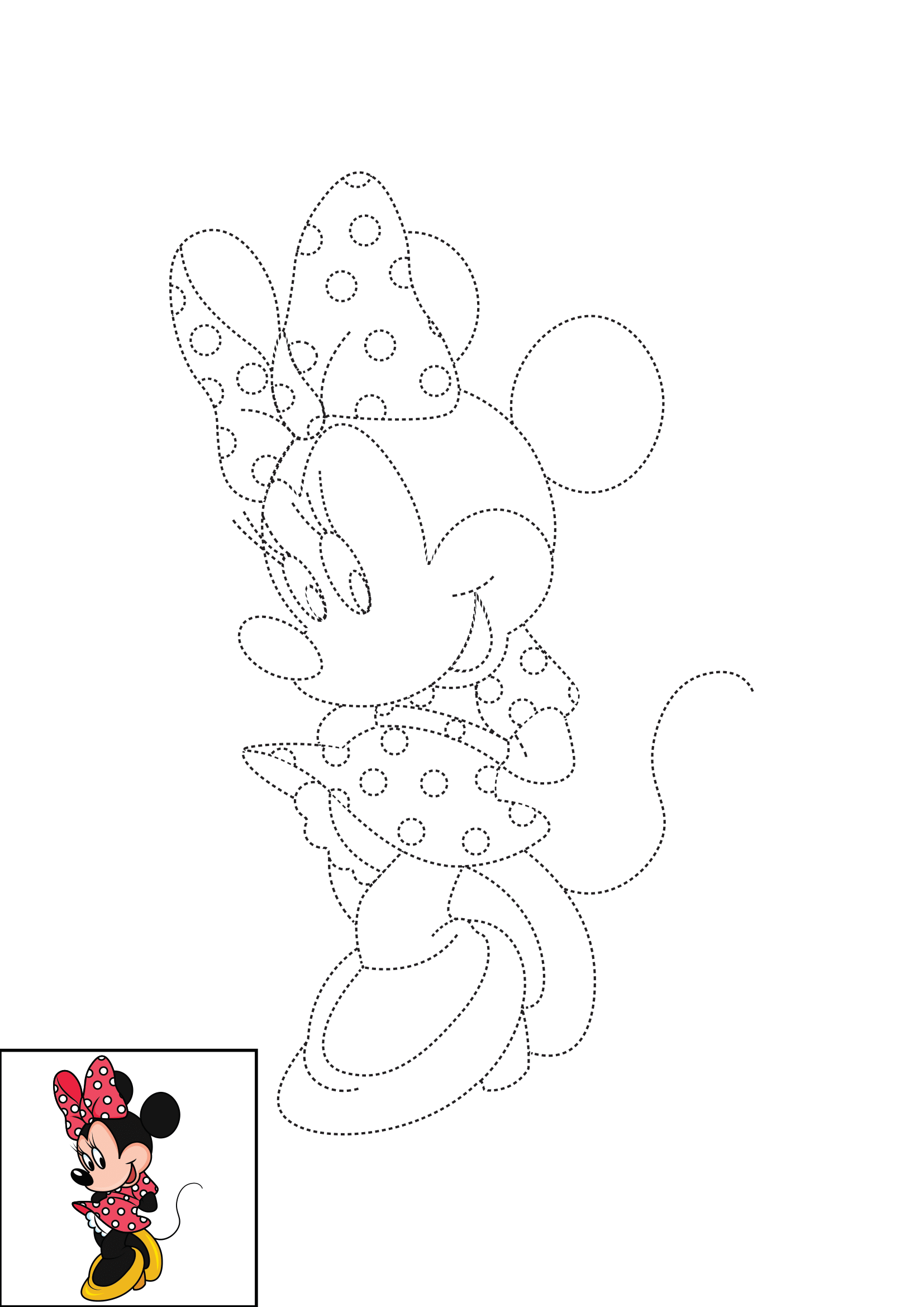 How to Draw Minnie Mouse Step by Step Printable Dotted