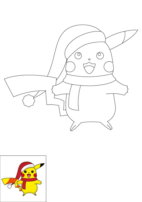 How to Draw Pikachu Christmas Step by Step Printable Dotted