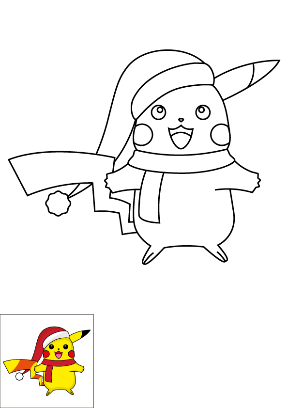How to Draw Pikachu Christmas Step by Step Printable Color