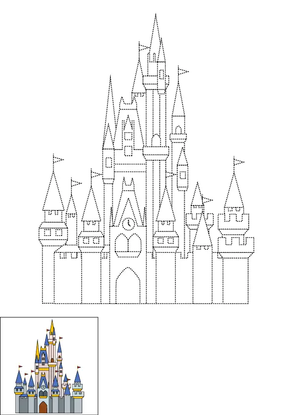 How to Draw The Disney Castle Step by Step Printable Dotted