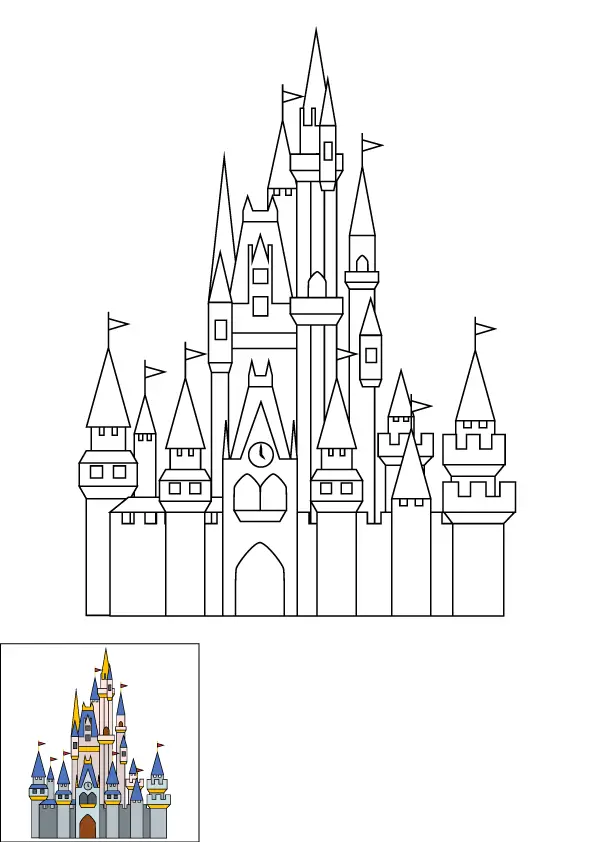 How to Draw The Disney Castle Step by Step Printable Color