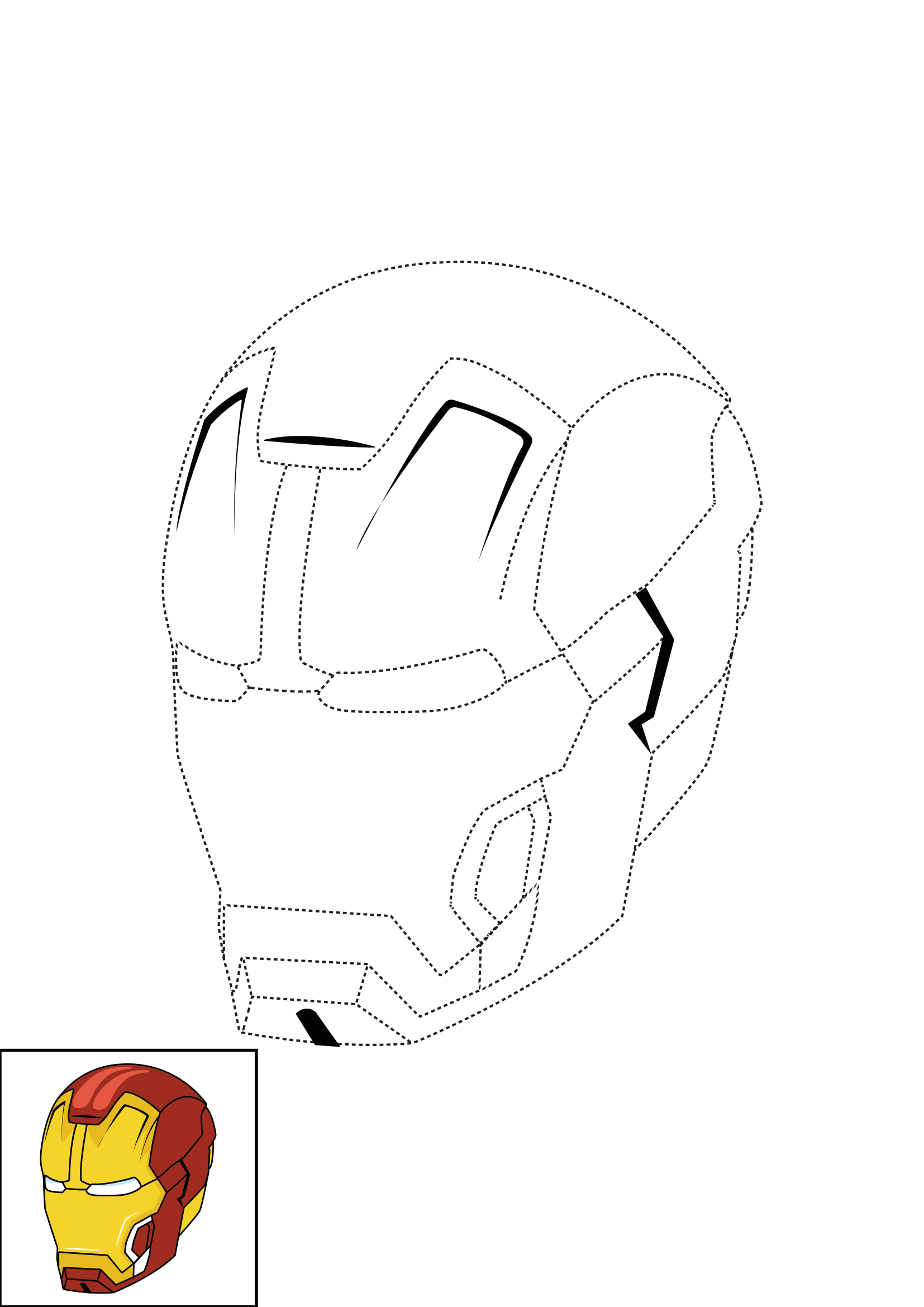 How to Draw The Iron Man Helmet Step by Step Printable Dotted