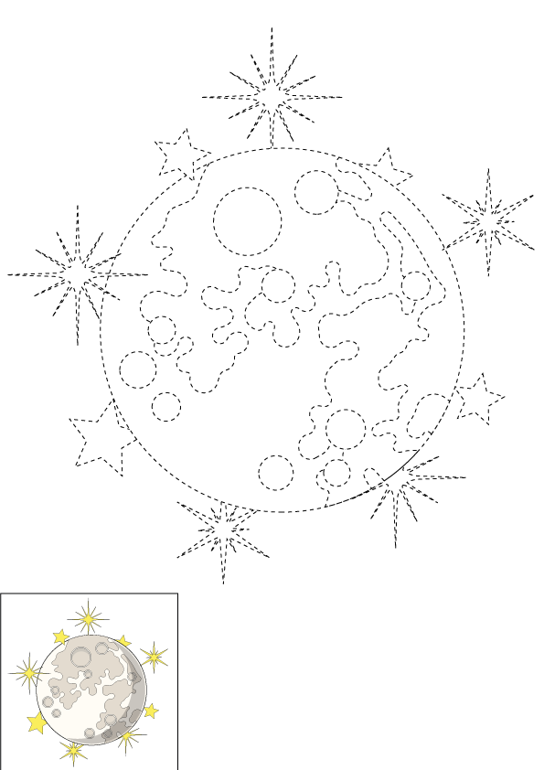 How to Draw The Moon And Stars Step by Step Printable Dotted