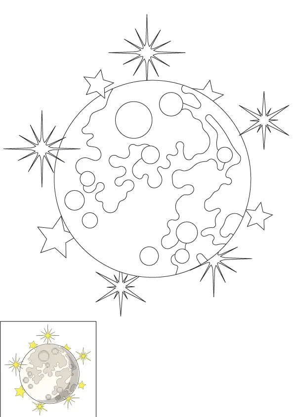 How to Draw The Moon And Stars Step by Step Printable Color