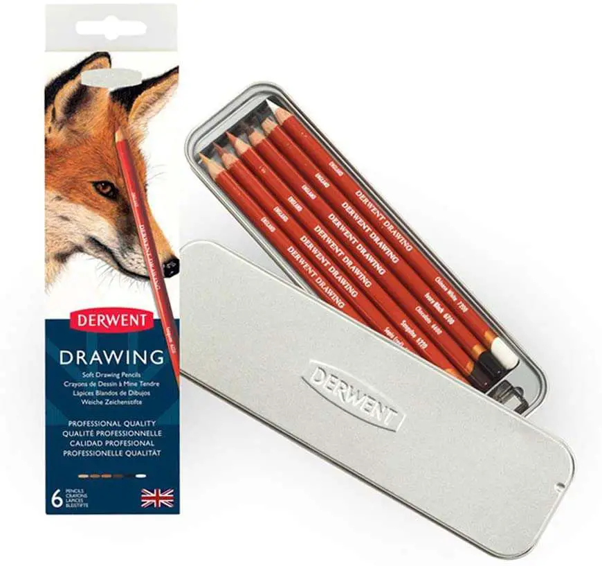 Derwent Drawing Pencils and Accessories, Soft, Metal Tin, 6 Count (0701089), Red