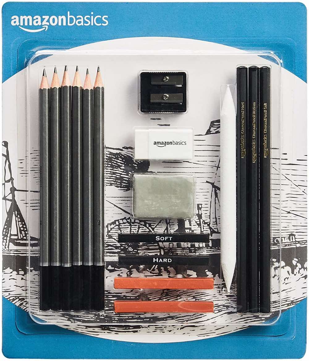 This set contains pencils, sharpener, eraser, a blending stump and even charcoal!