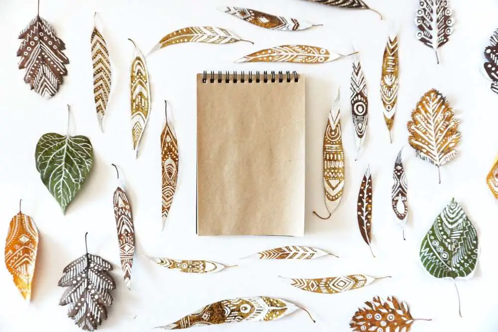 Brown paper leaves painted with gouache in illustrated style