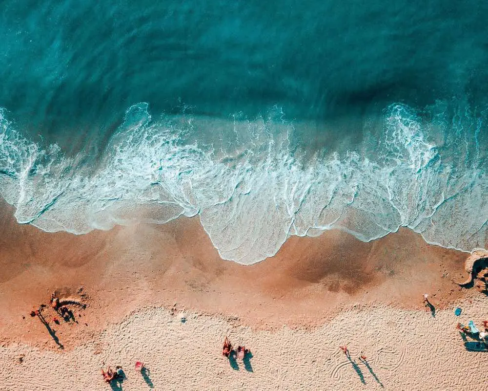 A top view of the shore and the sea