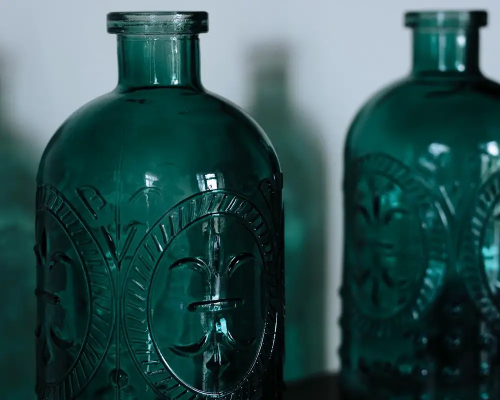 Aqua colored glass bottles