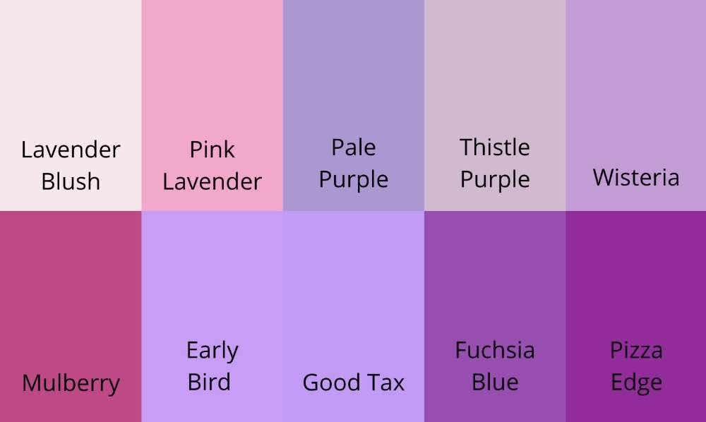 Some common hues of purple