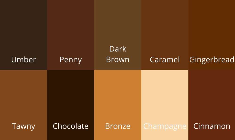 Some common hues of brown