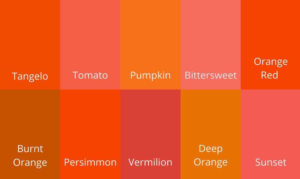Some common hues of red-orange