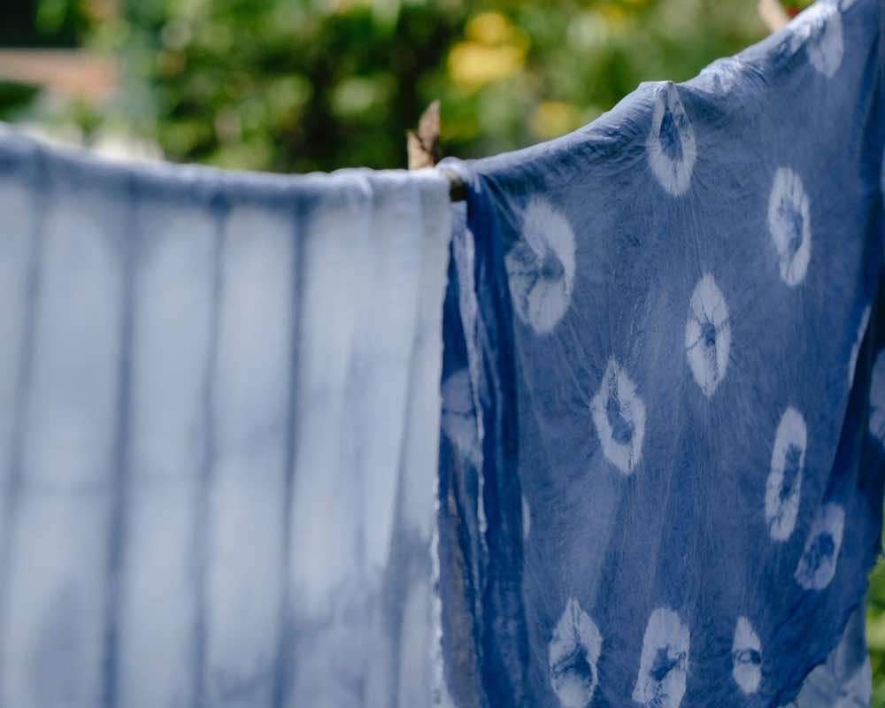 An indigo-dyed patterned textile piece