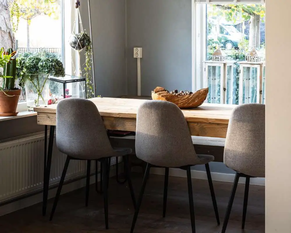 An interior setting with brown and grey hues