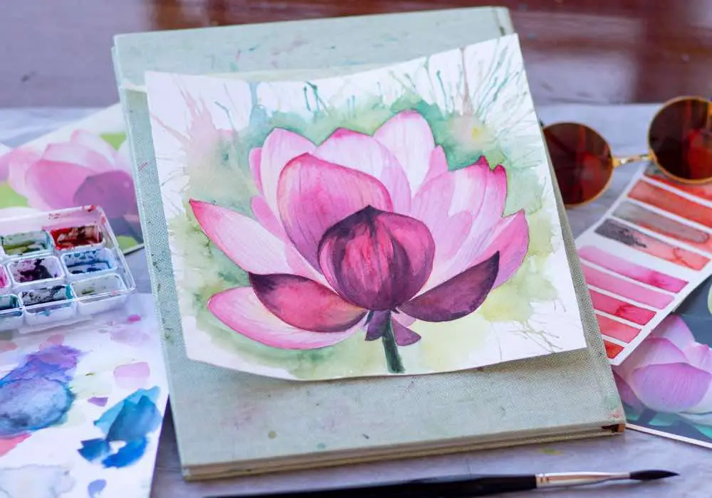 A detailed, miniature style watercolor painting of a flower