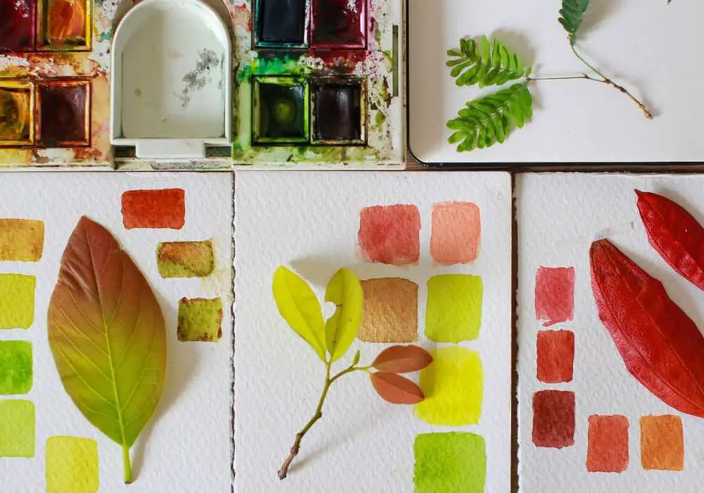 Watercolor paint swatches inspired by leaves