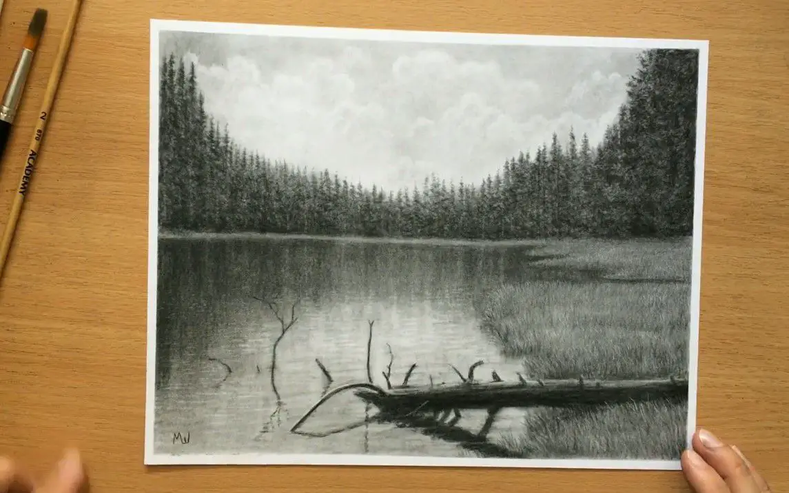 River Landscape in Charcoal