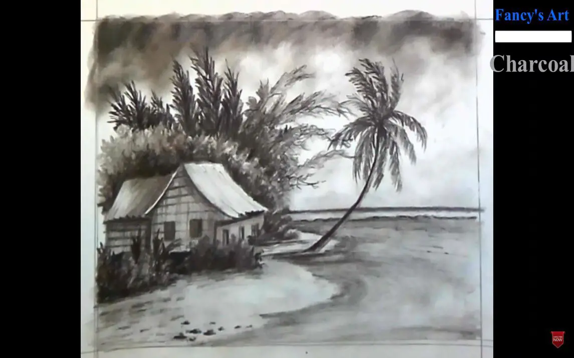 A Village Scenery in Charcoal