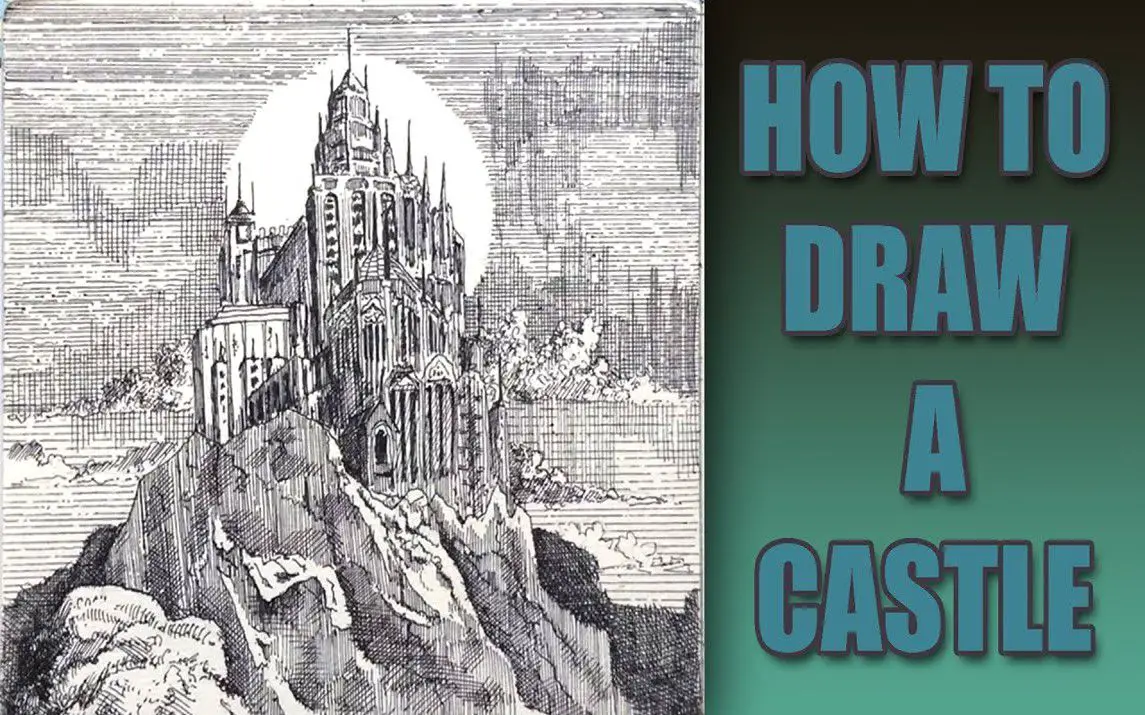 Realistic Castle Drawing with Pen and Ink