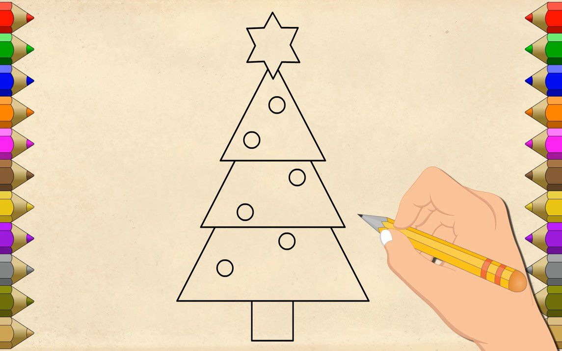 Simple Line Drawing of a Christmas Tree