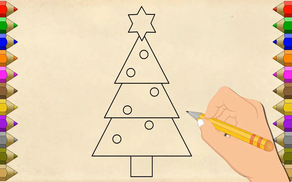 Simple Line Drawing of a Christmas Tree