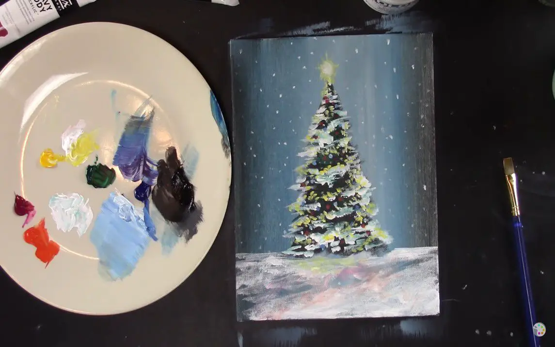 Acrylic Painting of a Christmas Tree covered in Snow