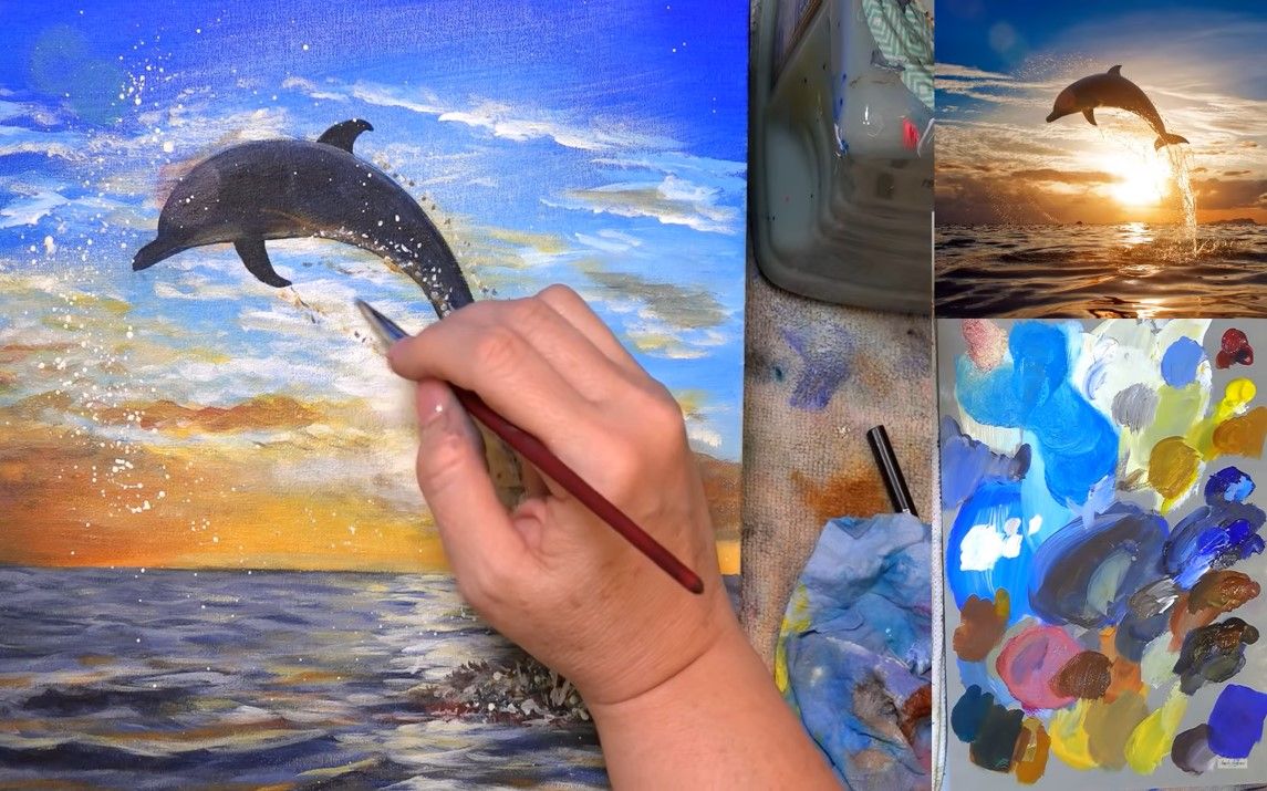 Stunning Seascape painting of a Dolphin