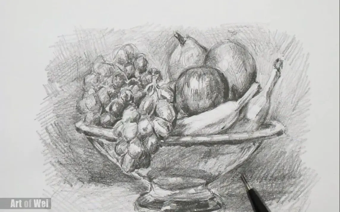 Fruit Bowl Still Art Drawing  Element of Art Form and Value 3rd6th  grade art class  mamalifelove