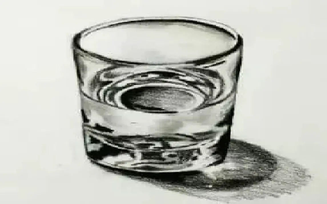 How to draw water-filled glass by inspection