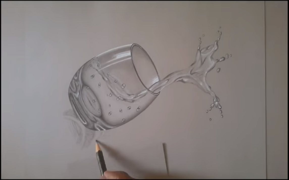 An exquisite 3D water glass drawing