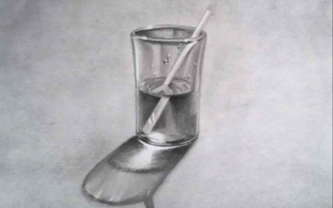 A mesmerizing drawing of a glass of water with a straw