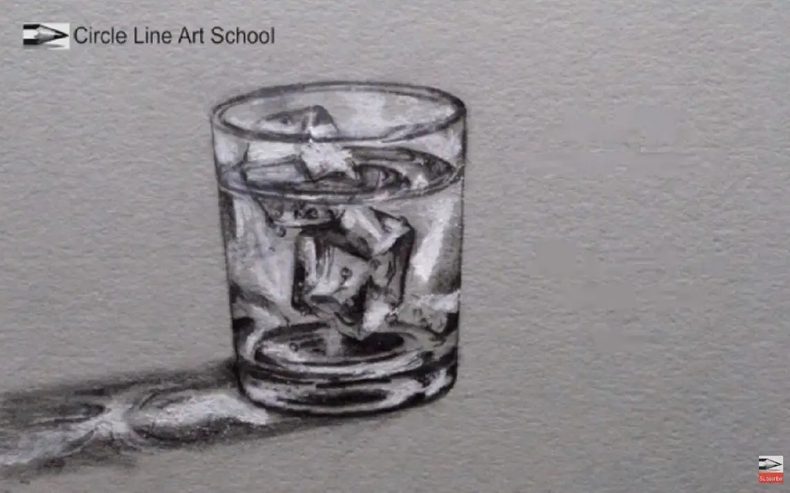 Sublime drawing of ice cubes in a glass of water