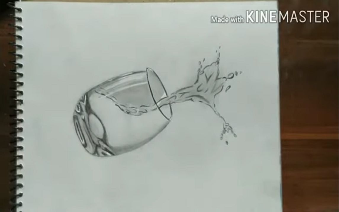 An immaculate 3-D drawing of a glass of water