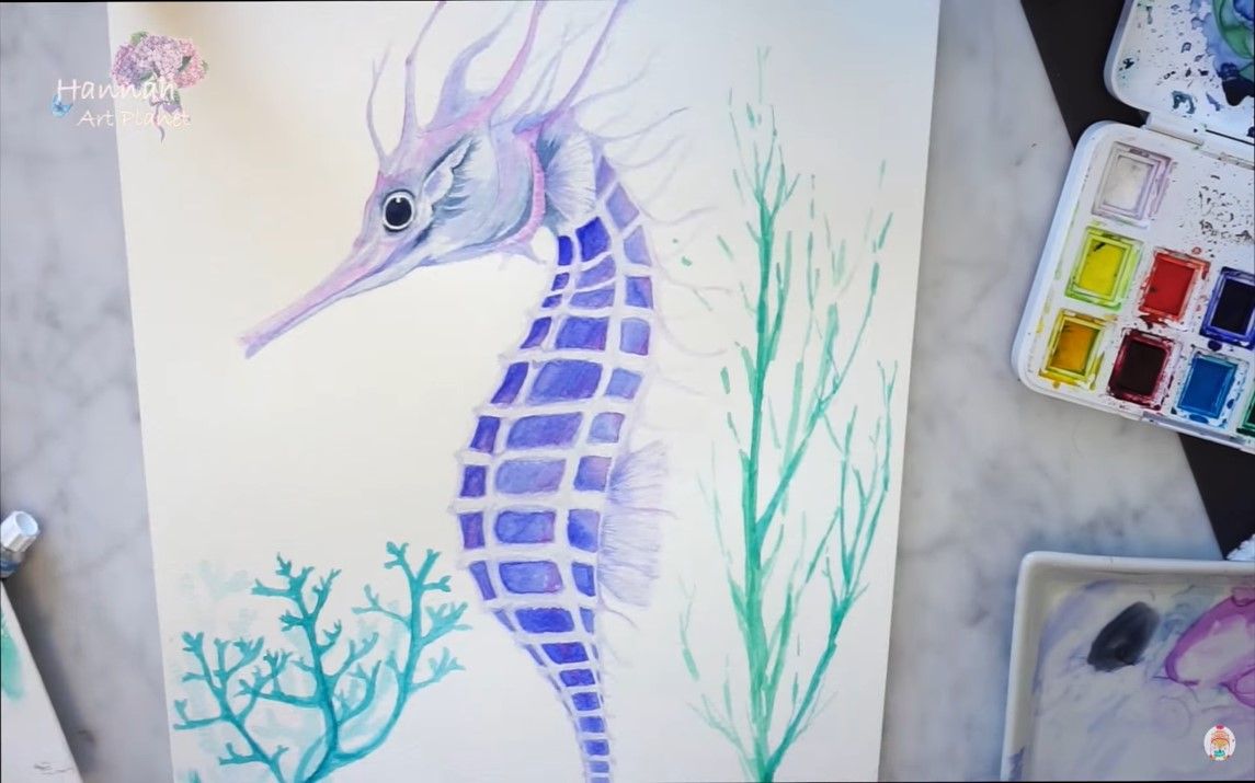 Charming Watercolor Painting of a Seahorse