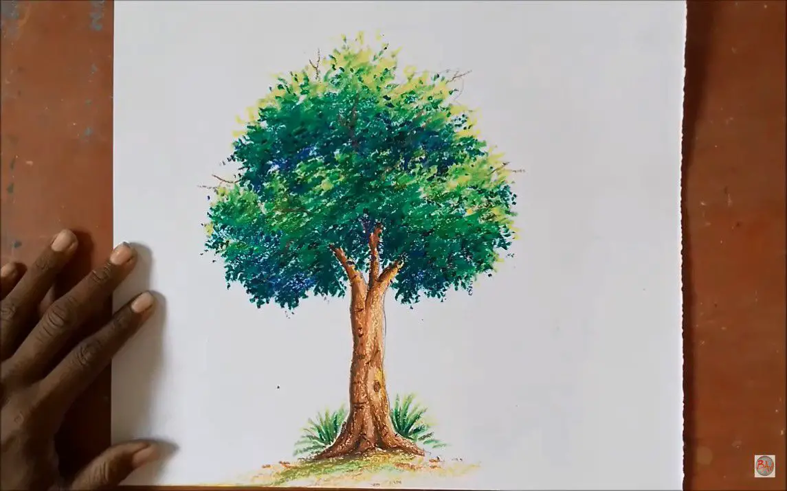 Easy Tree painting Tutorial with Oil Pastels