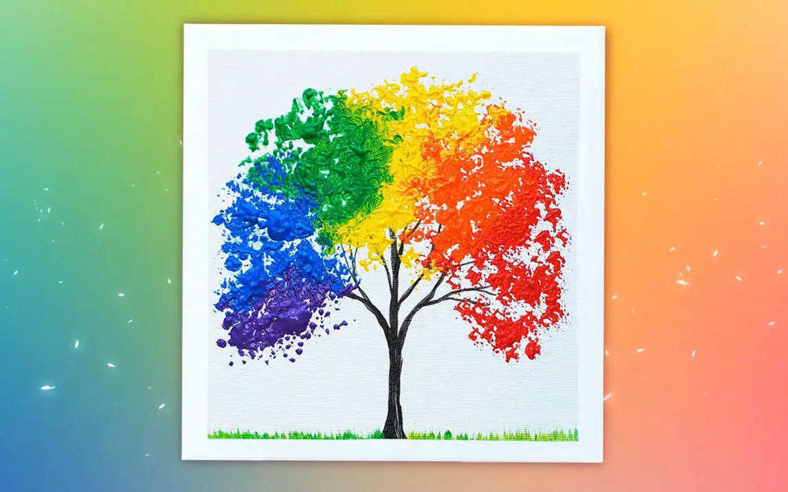 Aesthetic painting of a Rainbow Tree