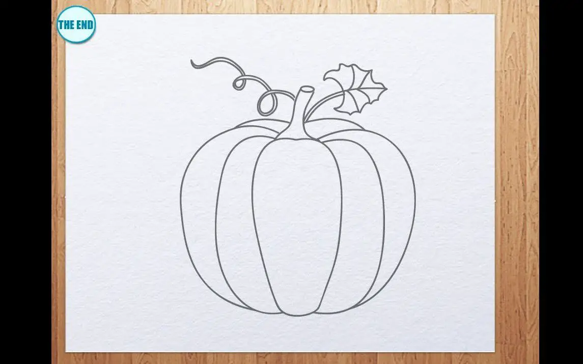 Simple Pumpkin Drawing with Leaves