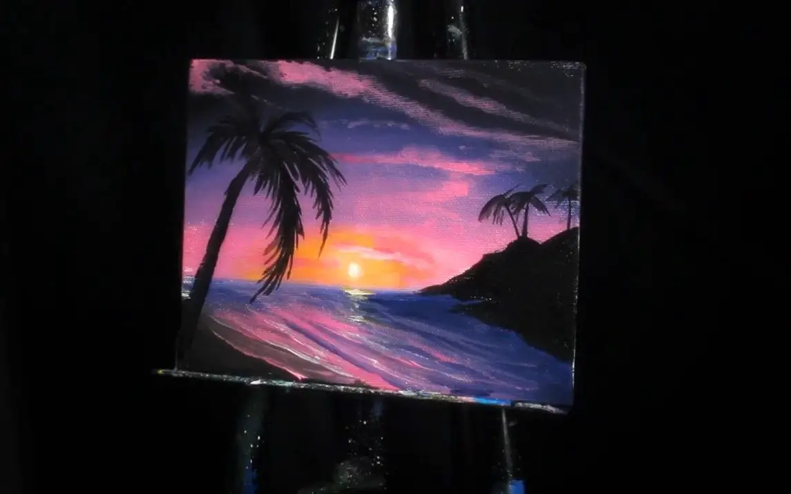 A Captivating Painting of a Romantic Beach at Sunset