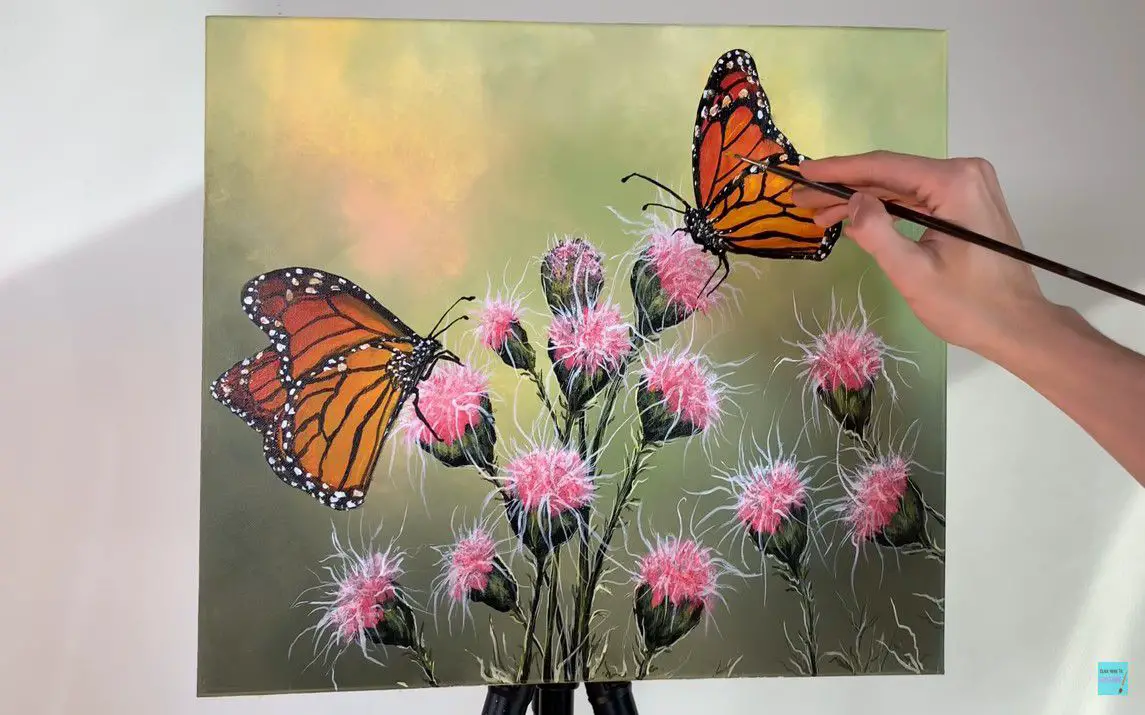 Beautiful Painting of Butterflies on Flowers