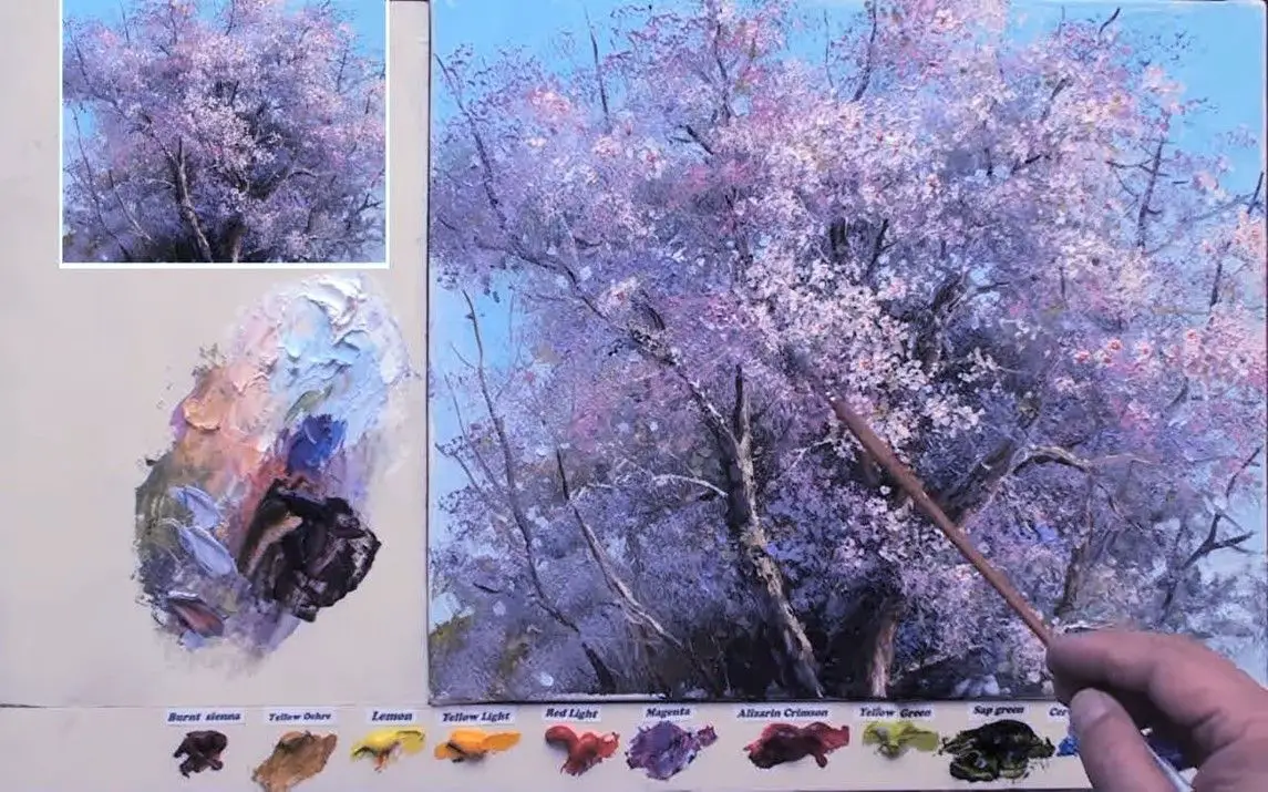 Lifelike Beautiful Painting of a Cherry Blossom Tree