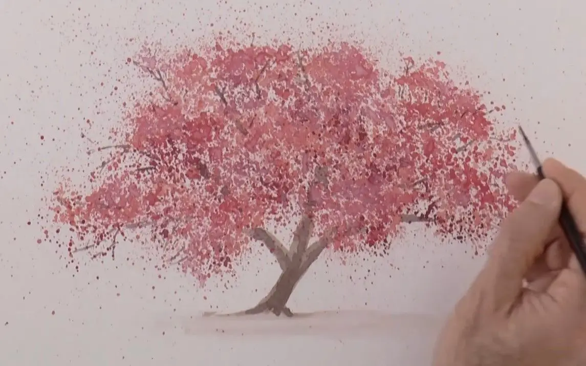 Amazing Splatter Technique to paint Cherry Blossoms