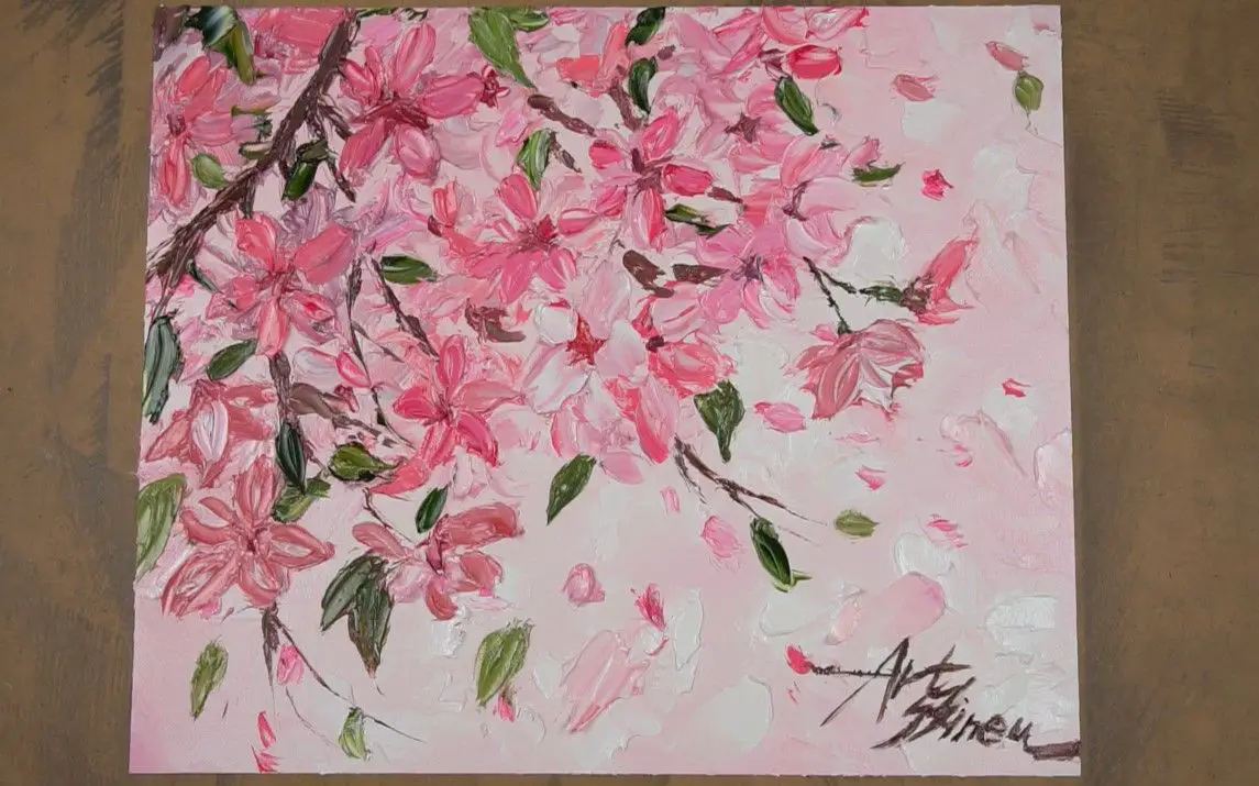 Painting Colorful Cherry Blossoms in Oil Painting