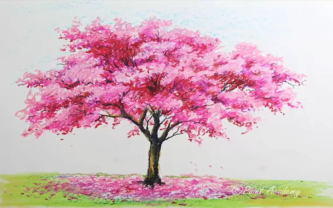 Vivid Painting of a Cherry Blossom using Oil Pastels