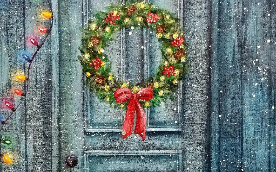Gorgeous Christmas Wreath on a Wooden Door