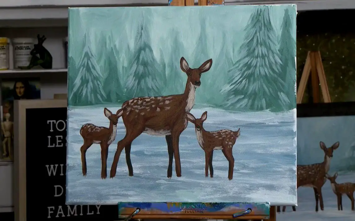 Stunning Painting of Deer in the Snow