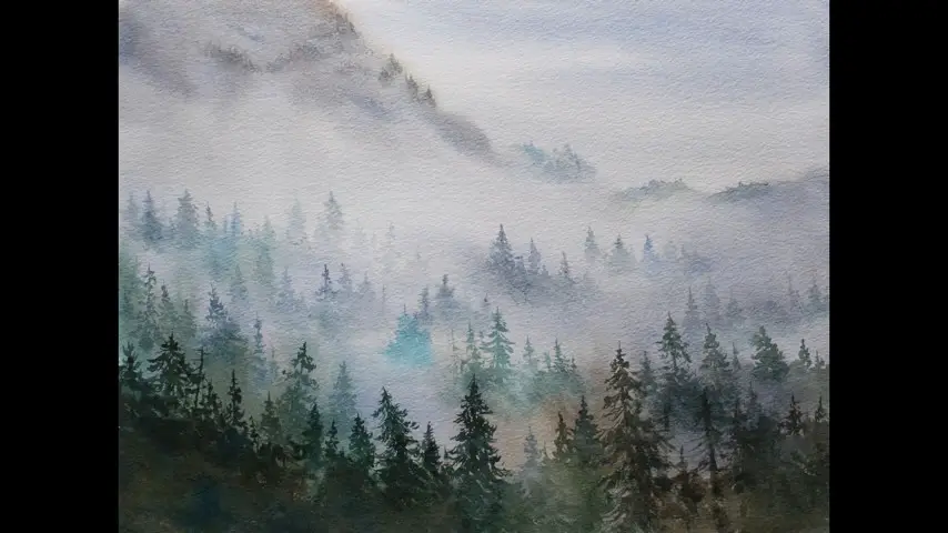 Breathtaking Painting of Foggy Watercolor Trees